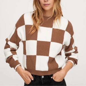 Mango Brown Checkered Sweater XL